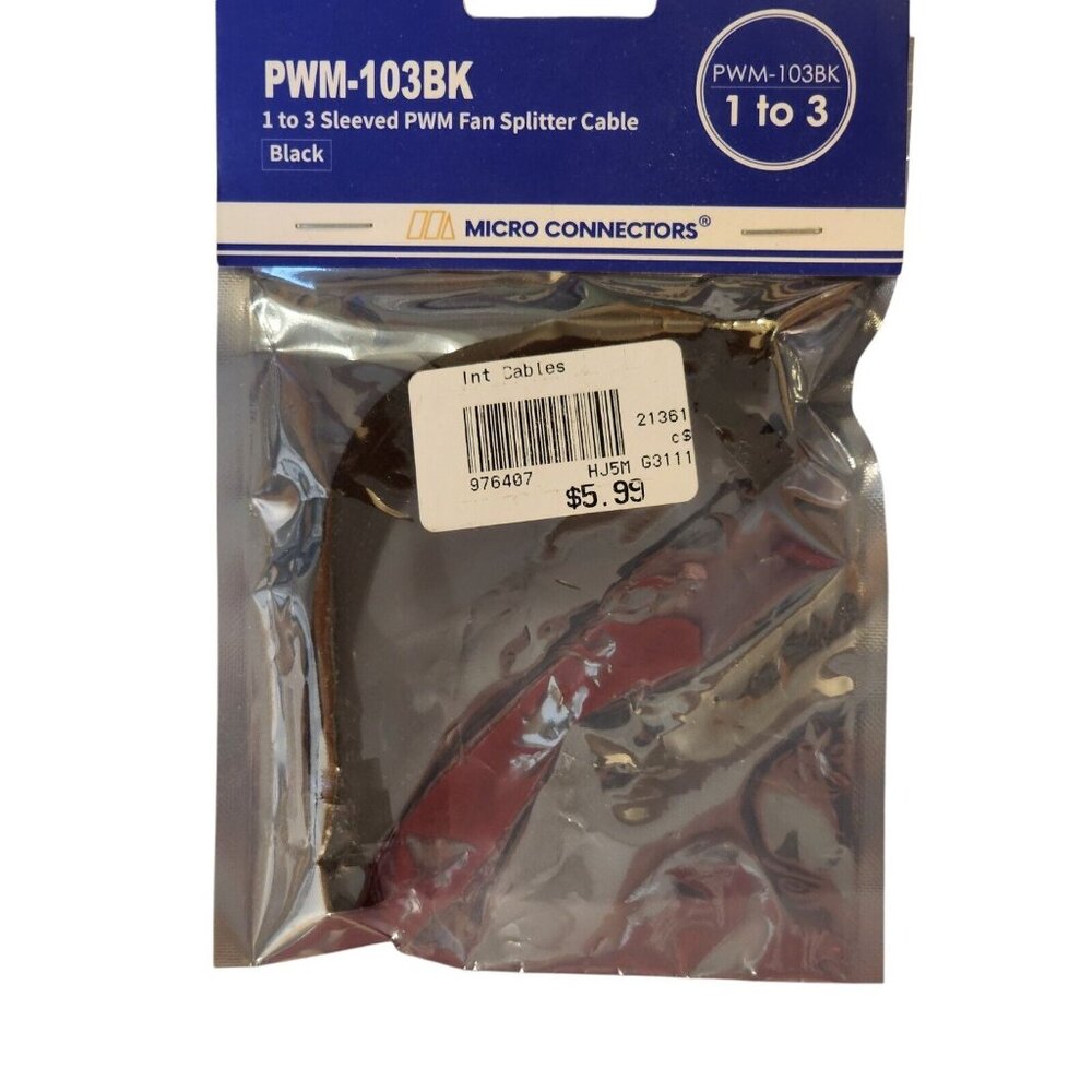 1 to 3 All Black Sleeved PWM 103BK Fan Splitter Cable Micro Connectors Parts